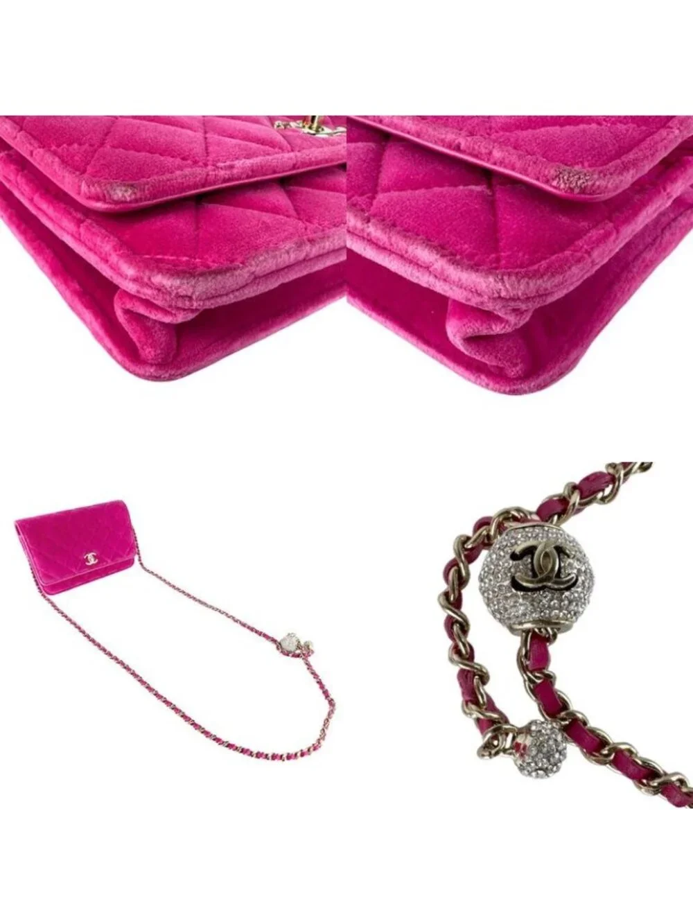 Chanel Chain Wallet Velvet Pink - Picture 9 of 10